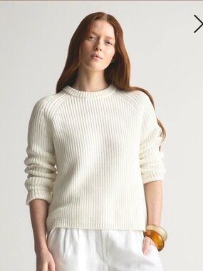 Quince Fisherman Sweater Organic Cotton Ivory Chunky Knit Crewneck Small